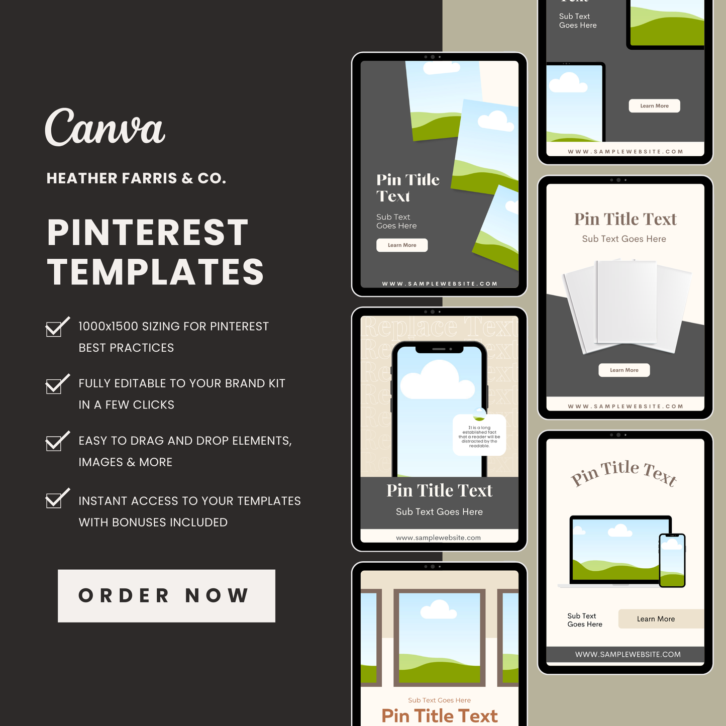 Digital Mockup Themed Pinterest Templates for Canva