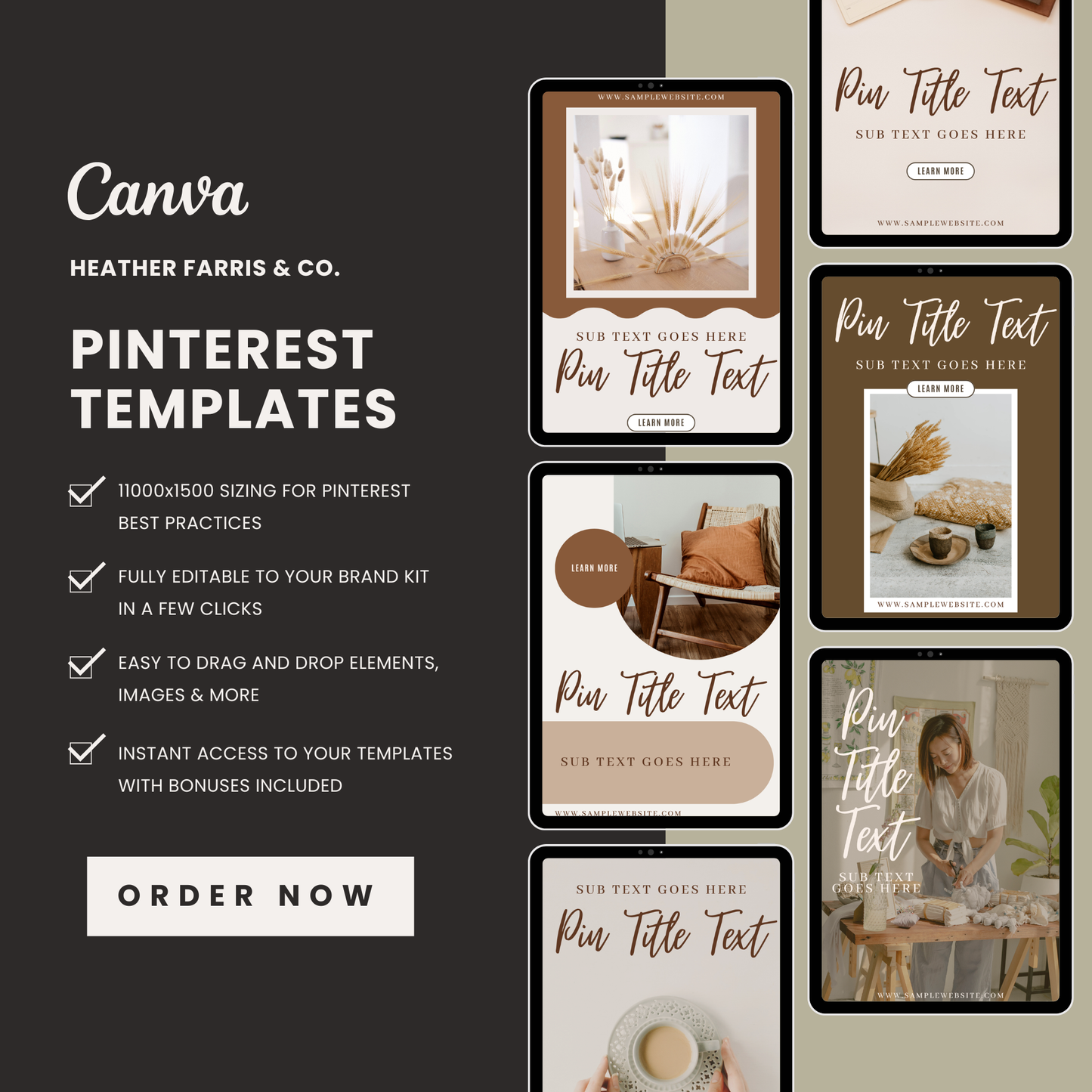 Neutral Pinterest Templates for Canva