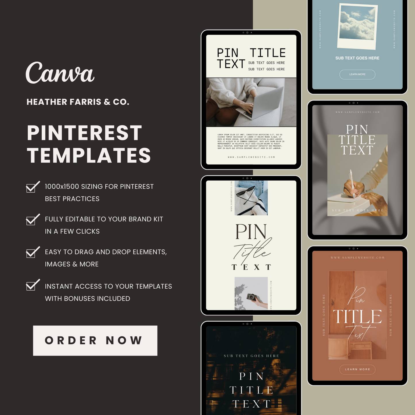 Modern Minimalist Pinterest Pin Templates for Canva