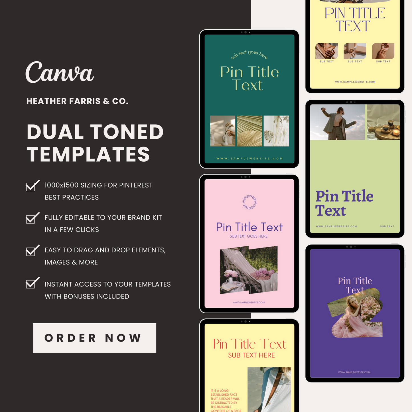 Dual Toned Aesthetic Pinterest Templates for Canva