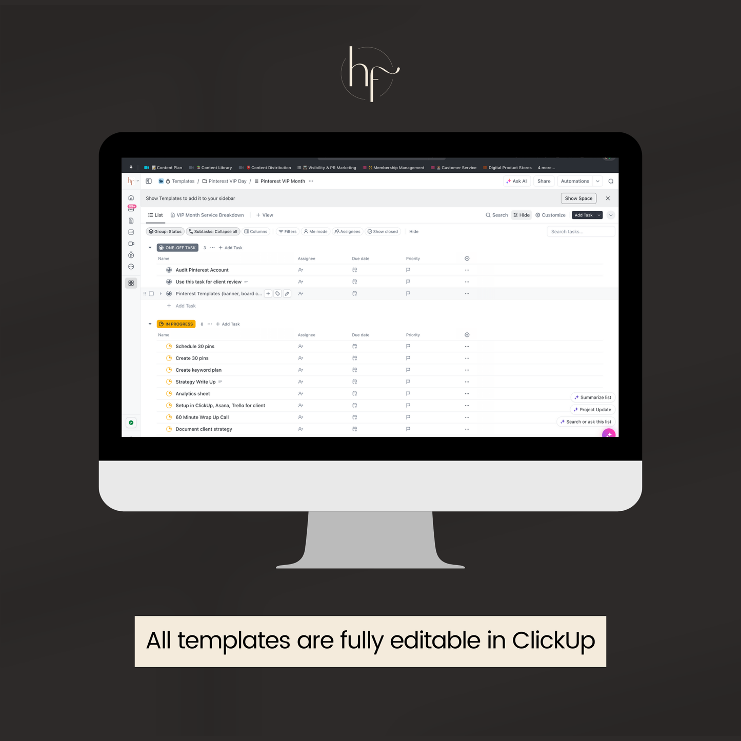 ClickUp for Pinterest VIP Month Template