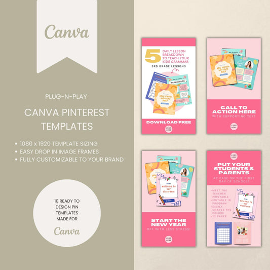 Teacher Pinterest Pin Templates for Canva