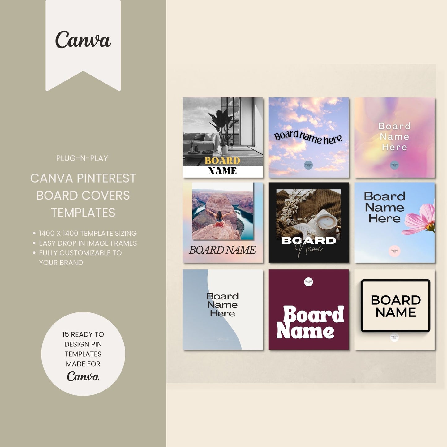 Pinterest Board Cover Templates for Canva