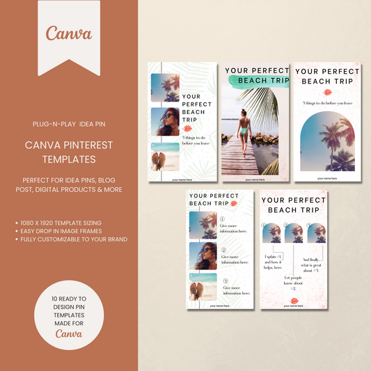 Pinterest Pin Templates for Canva Summer Themed