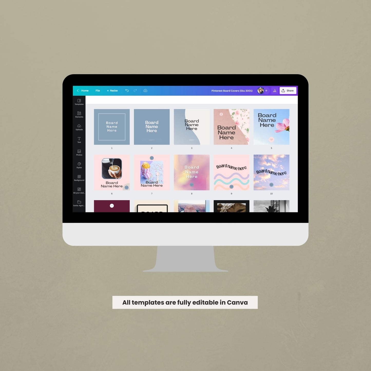 Pinterest Board Cover Templates for Canva