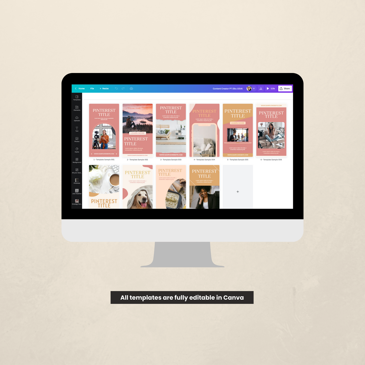 Content Creator Pinterest Pin Templates for Canva V2